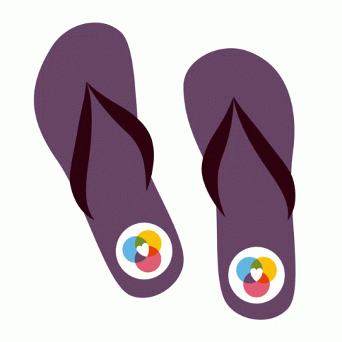 a pair of flip flops with purple and blue color scheme