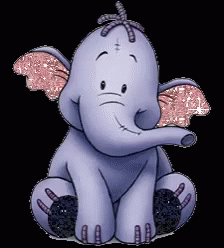 a cartoon elephant with a blue wing on his head