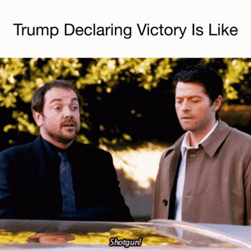 the meme shows the same person standing behind a television with donald victory in front of them