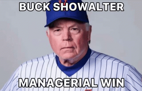 a baseball player with a baseball hat and the words, buck showalter managereal win