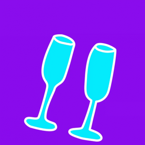 two yellow champagne flutes standing upright against a pink background