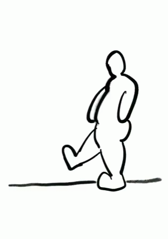 a line drawing of a person walking across the floor