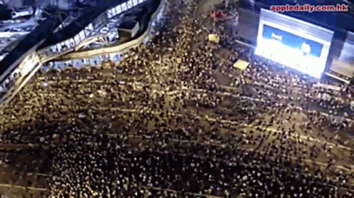 a huge crowd of people are gathered in front of an entrance to a building