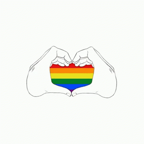 two hands holding a rainbow heart over white