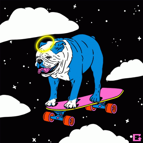an orange bulldog riding on a skateboard and smoking