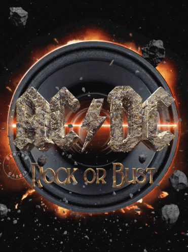 a round metallic sign with rock or bust text