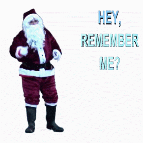an animated santa clause is holding his hands behind his back