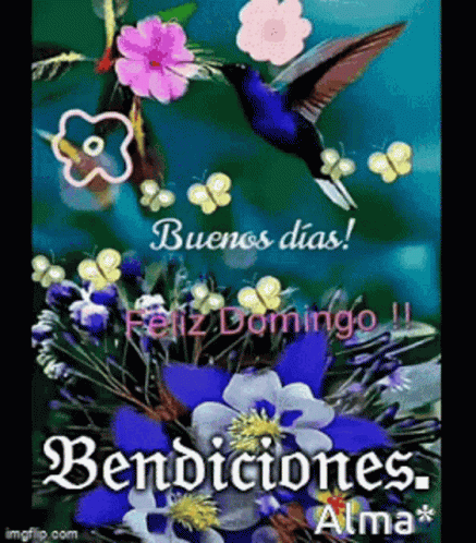 there is a card with flowers, a bird and a bird that is flying overhead