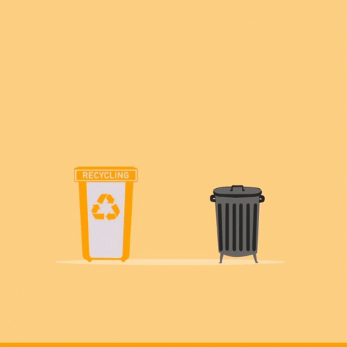 an illustration of a recyclable trash can and a garbage bin