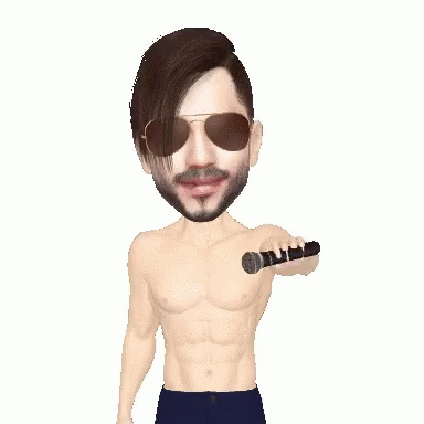 the 3d figure is of a shirtless man with glasses on