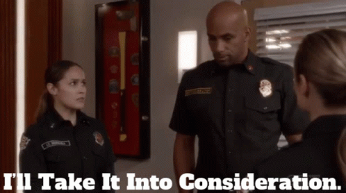 the tv character is talking to a woman who is wearing a police uniform