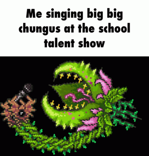 a poster of the cover art for a song that reads, me singing big chugs at the school talent show