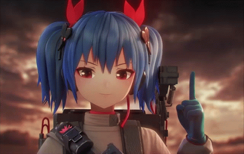 the girl with horns on holding a gun
