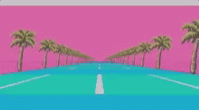 the video game pixel screen showing palm trees