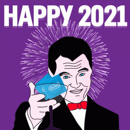 a man is holding up an envelope while it reads happy 2021