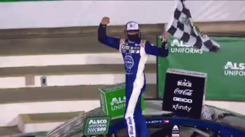 a person on a race car celeting winning a race