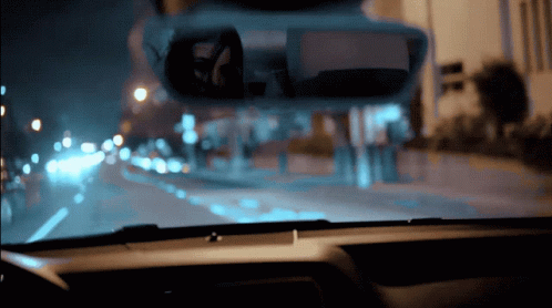 a windshield that has light on at night