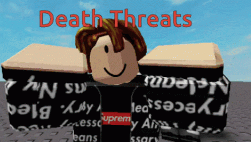 an animated boy has the words death threats over him