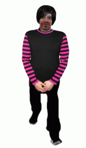 a man in black and purple striped shirt