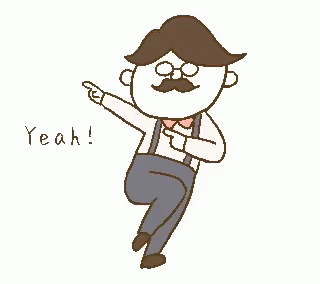 a man that is jumping with a mustache
