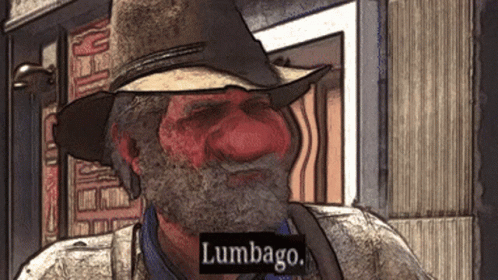 the character from the video game lumbago has drawn blue and black on his face
