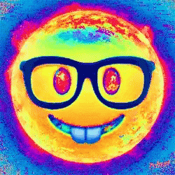 a computer generated pograph of a sun with glasses