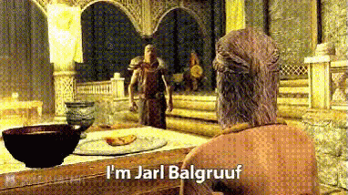 a tv screen s of a woman with the words, i'm jarl balgruiff