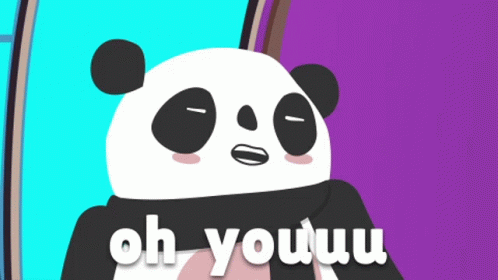 an animated cartoon of a panda bear with the words oh youuu