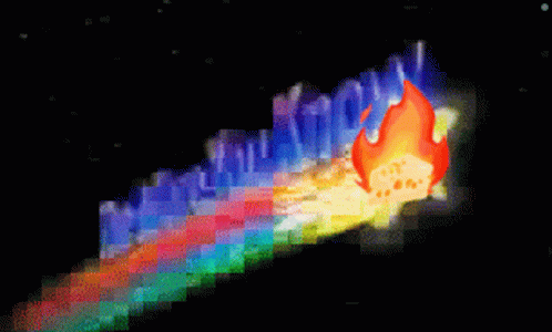 an image of a rainbow fire with dark space in the background