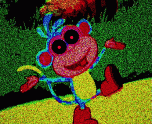 this is a painting of a colorful cartoon monkey