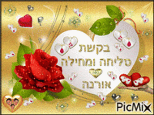 a hebrew blessing card with a blue rose