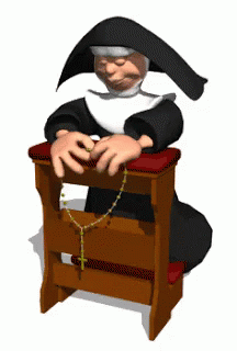 a 3d picture of a nun sitting on a chair