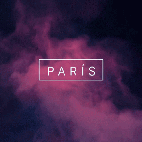 the words paris in a white frame on a purple background