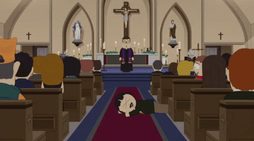 a cartoon image of an interior scene of a church