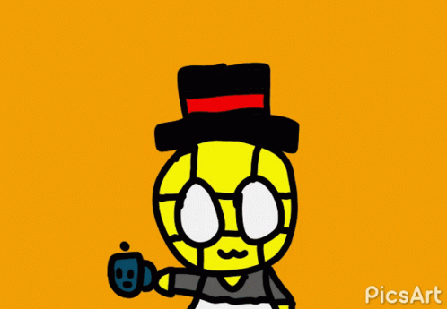 a blue cartoon of a person with a top hat