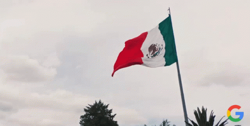 the mexican flag waving in the wind under cloudy skies