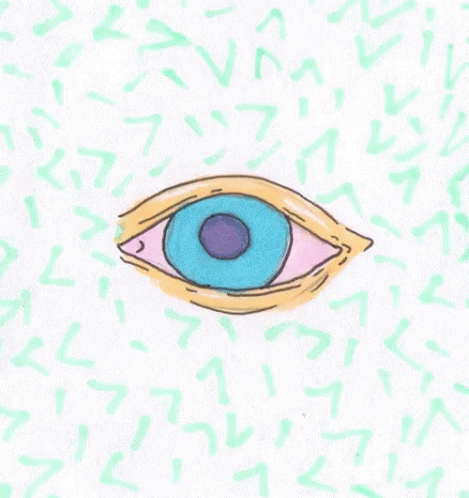 an eye drawn in colored ink on white paper