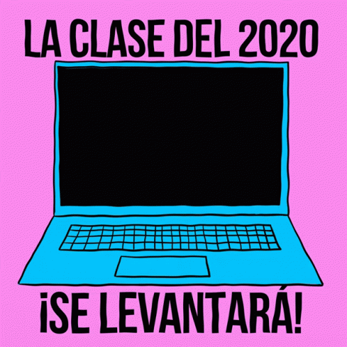yellow laptop computer with a pink background and text reading'la classe del 2020 is se levistraa '