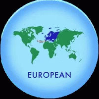 a circle badge with the map of europe and flag colors
