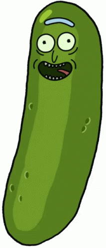 cartoon green pickle with eyes and mouth in white background