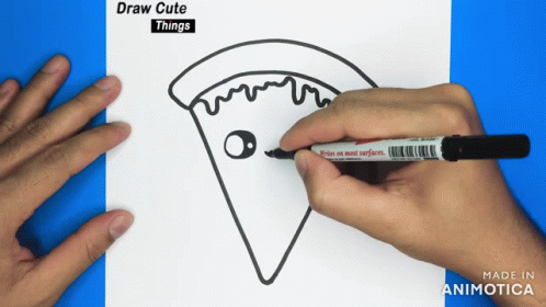 a person using marker and pen to draw a piece of pizza