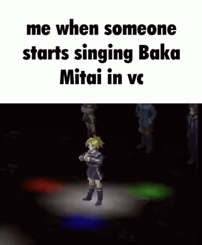 an animated po shows someone singing karaoke and standing on a stage
