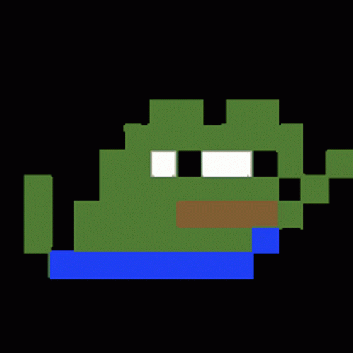 the pixel art is of an green alien that looks like a face