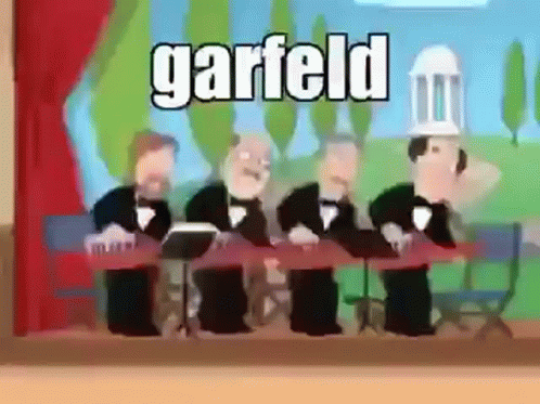 animated drawing of the front page of a news paper with text'garfield'on it