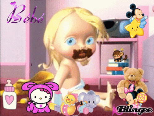 an animated doll with the image of a little girl and teddy bears