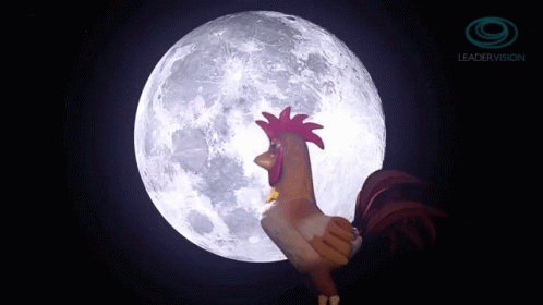 the animated character looks up at a full moon