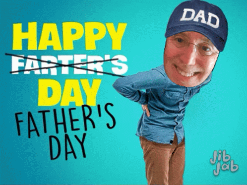 happy fathers day greeting card with a man in a blue face