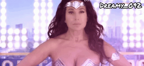 woman dressed up like wonder woman with 