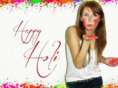 a person in a picture with a happy holi picture on it