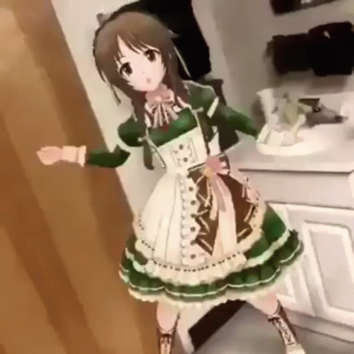 an anime girl is standing in front of the mirror
